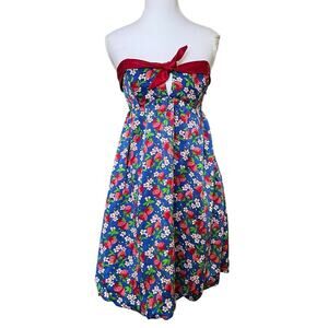 Betsey Johnson Silk Strawberry Print Strapless Dress Size 2 Y2K Cottagecore